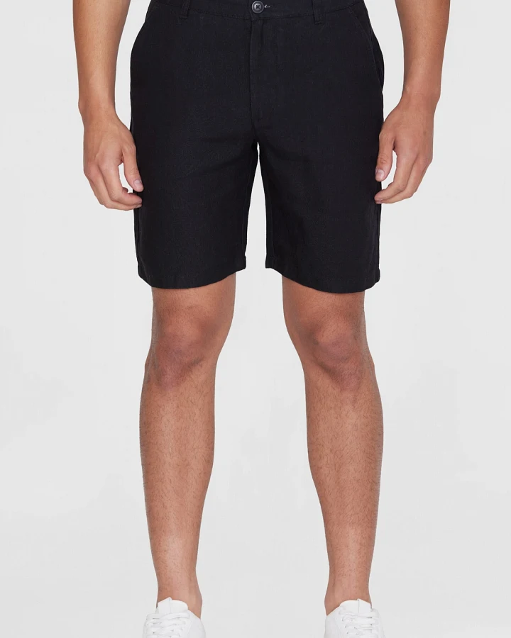 KnowledgeCotton Apparel Herren vegan Shorts Chuck Regular Leinen Schwarz Jet