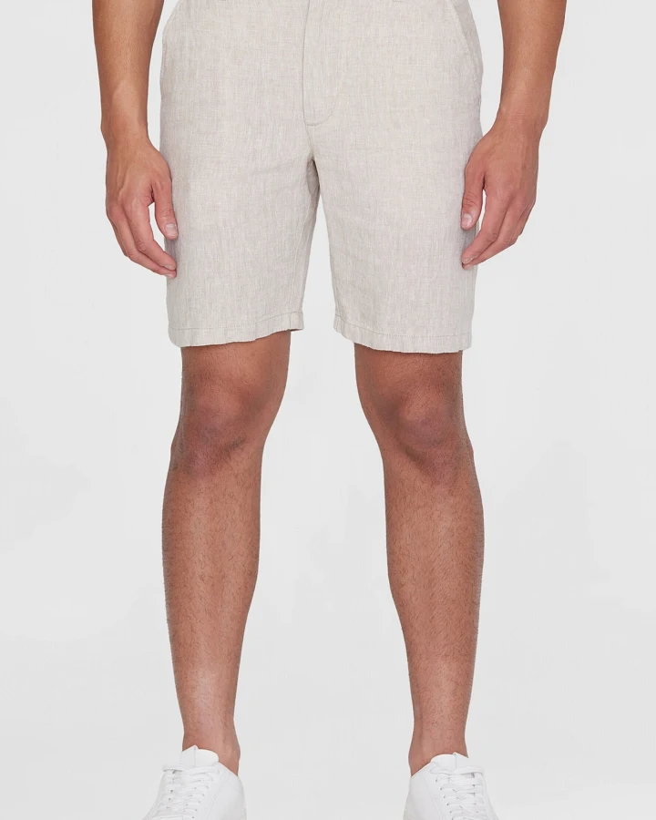 KnowledgeCotton Apparel Herren vegan Shorts Chuck Regular Leinen Helles Federkleid Grau
