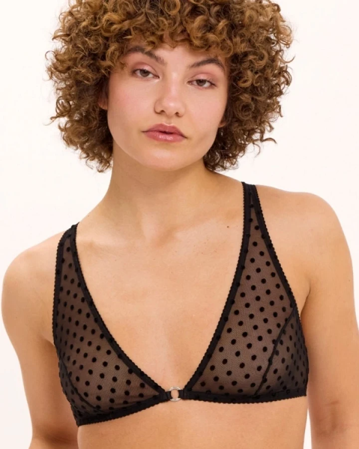 Understatement Damen vegan Bralette Mesh Plunge Black Dots