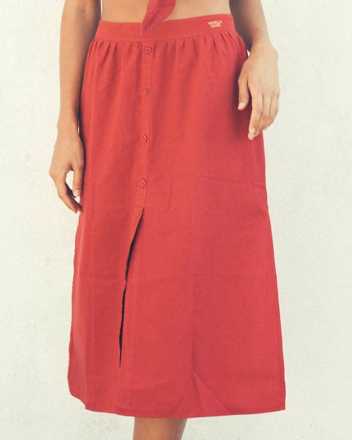 Vanilla Sand Damen vegan Midirock Comporta Hohe Taille Berry