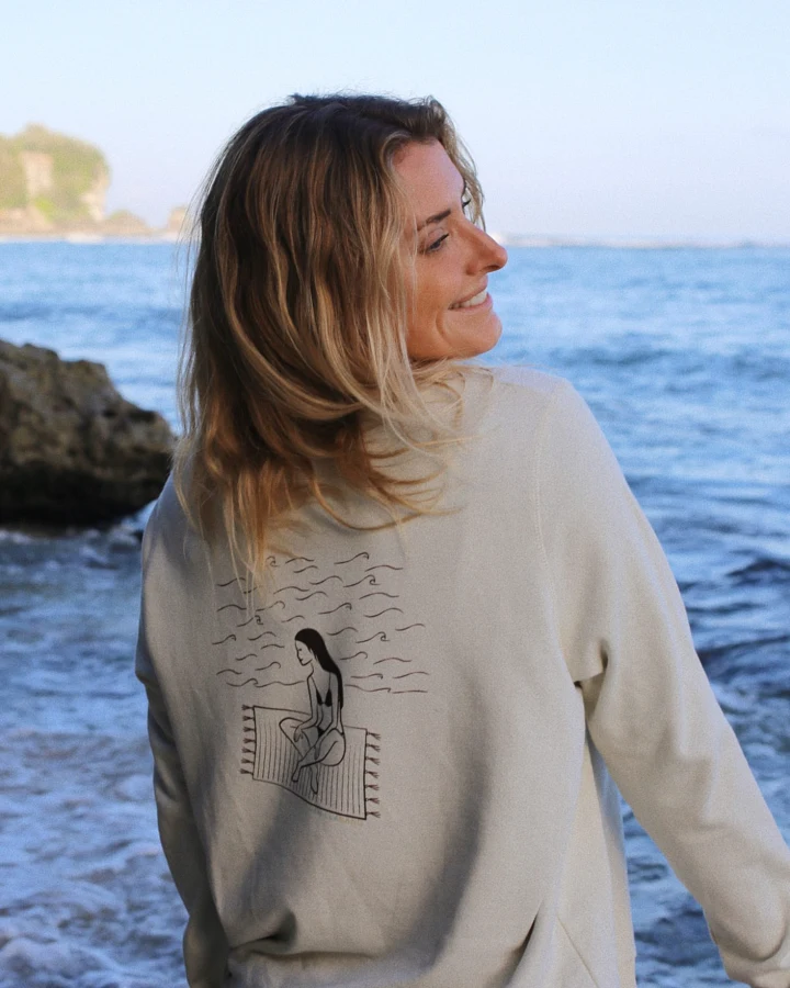 Vanilla Sand Damen vegan Sweatshirt Feel Good Embroided Ocean Ecru