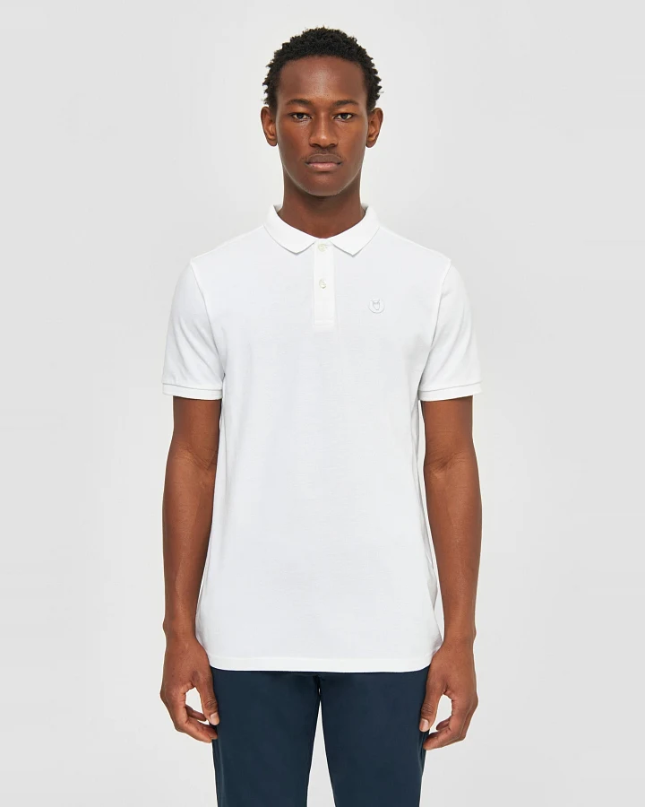 KnowledgeCotton Apparel Herren vegan Polohemd Basic Badge Hellweiß