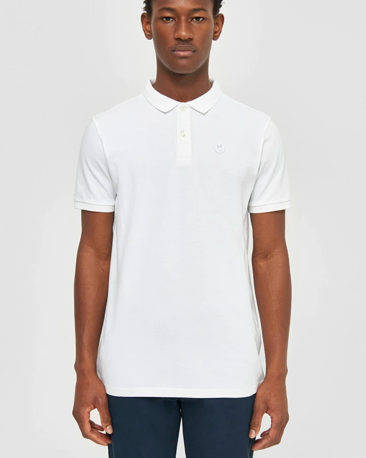 KnowledgeCotton Apparel Herren vegan Polohemd Basic Badge Hellweiß