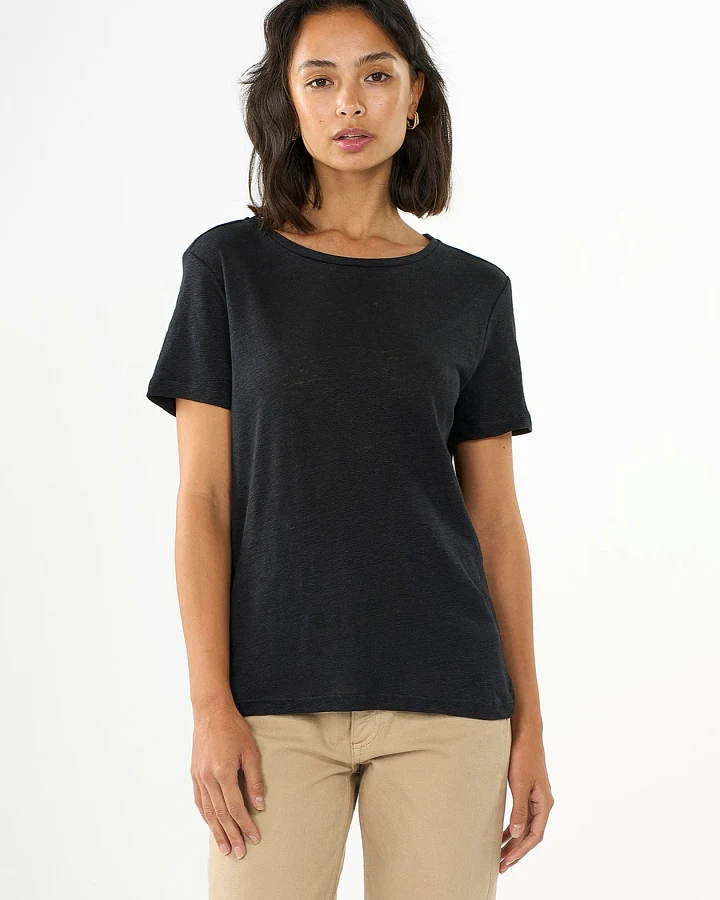 KnowledgeCotton Apparel Damen vegan T-Shirt Reg Leinen Schwarz Jet