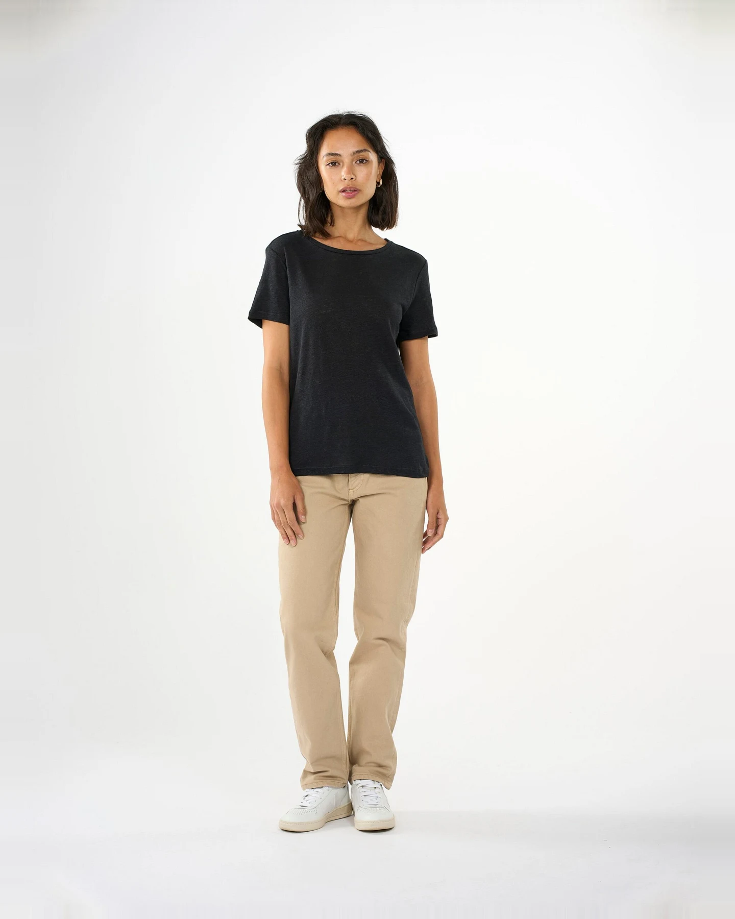 KnowledgeCotton Apparel Damen vegan T-Shirt Reg Leinen Schwarz Jet – Ansicht 2