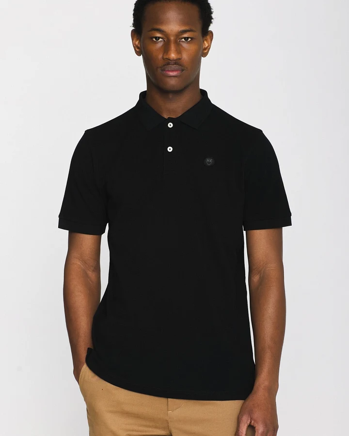 KnowledgeCotton Apparel Herren vegan Polohemd Basic Badge Black Jet