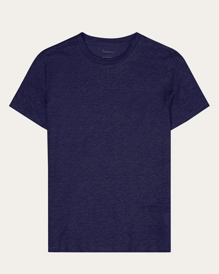 KnowledgeCotton Apparel Damen vegan T-Shirt Damen Reg Leinen Total Eclipse Navy