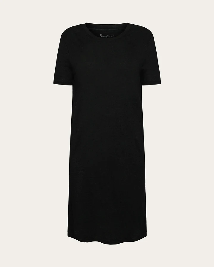 KnowledgeCotton Apparel Damen vegan T-Shirt Kleid Leinen Schwarz Jet