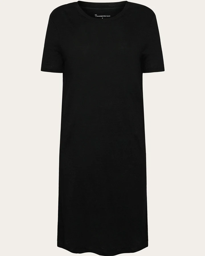 KnowledgeCotton Apparel Damen vegan T-Shirt Kleid Leinen Schwarz Jet