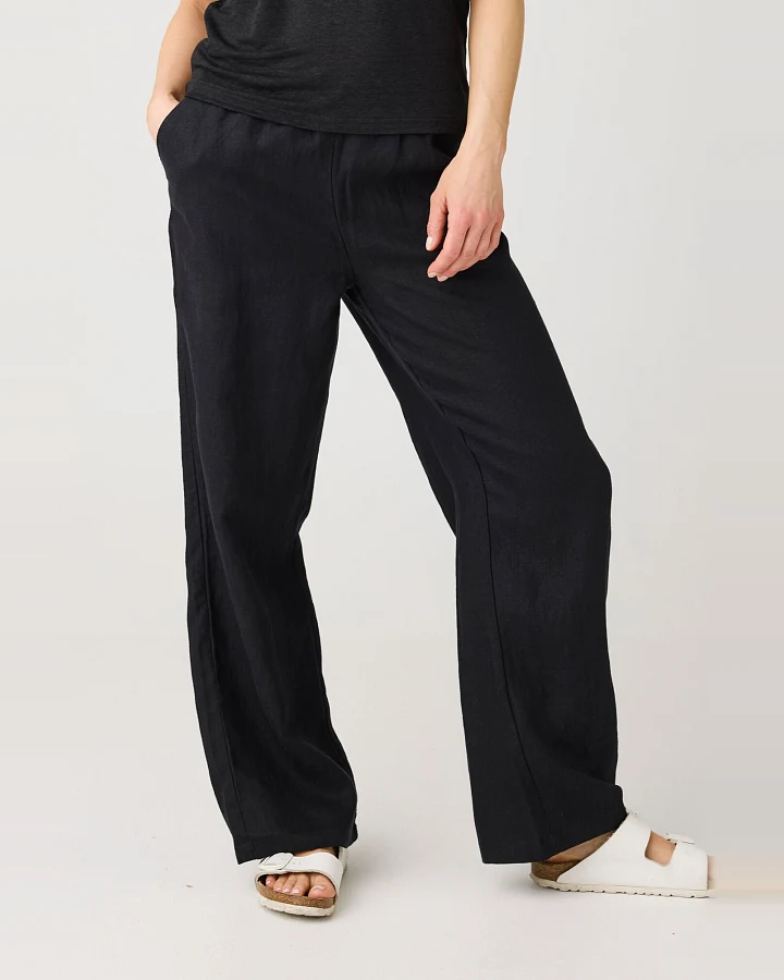 KnowledgeCotton Apparel Damen vegan Hose Posey Weit Leinen Schwarz Jet
