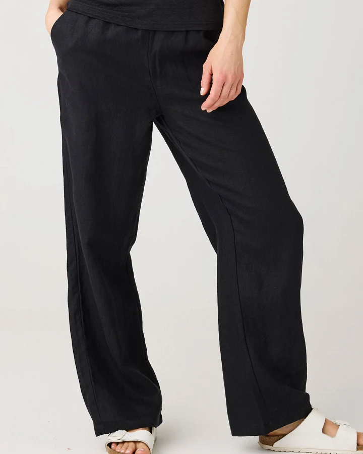 KnowledgeCotton Apparel Damen vegan Hose Posey Weit Leinen Schwarz Jet