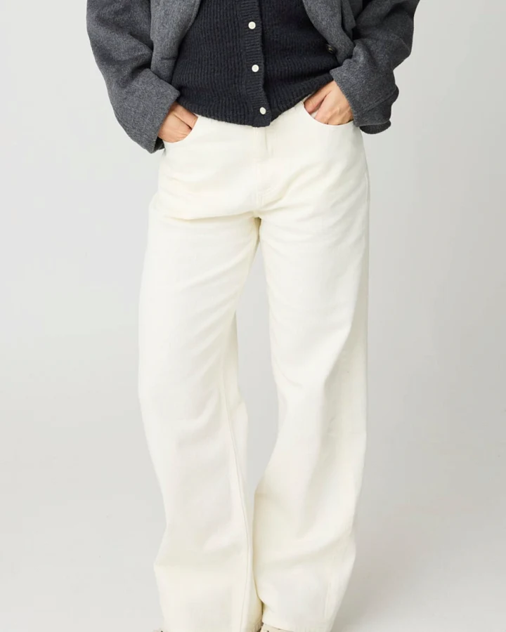 KnowledgeCotton Apparel Damen vegan Hose Gale Regular Twill Egret Weiß