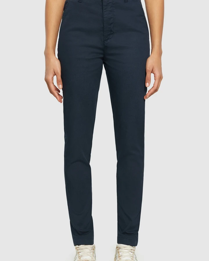 KnowledgeCotton Apparel Damen vegan Hose Iris Slim Pique Total Eclipse