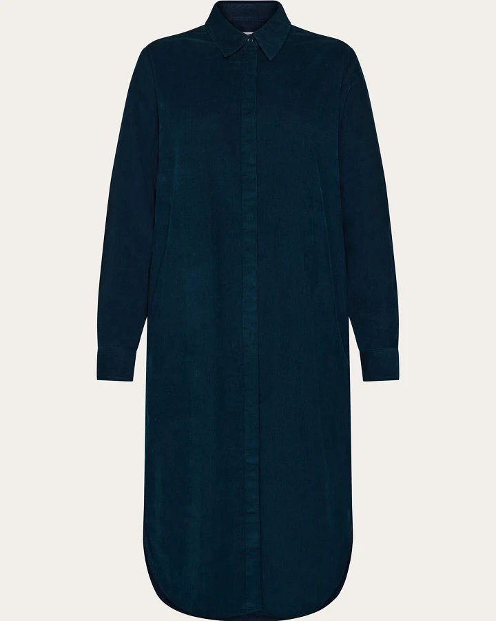 KnowledgeCotton Apparel Damen vegan Hemd Kleid Kord Total Eclipse