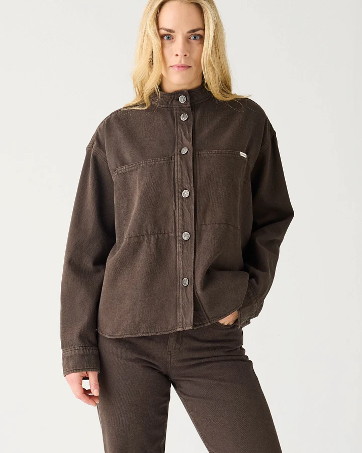 KnowledgeCotton Apparel Damen vegan Overshirt Twill Chocolate Torte