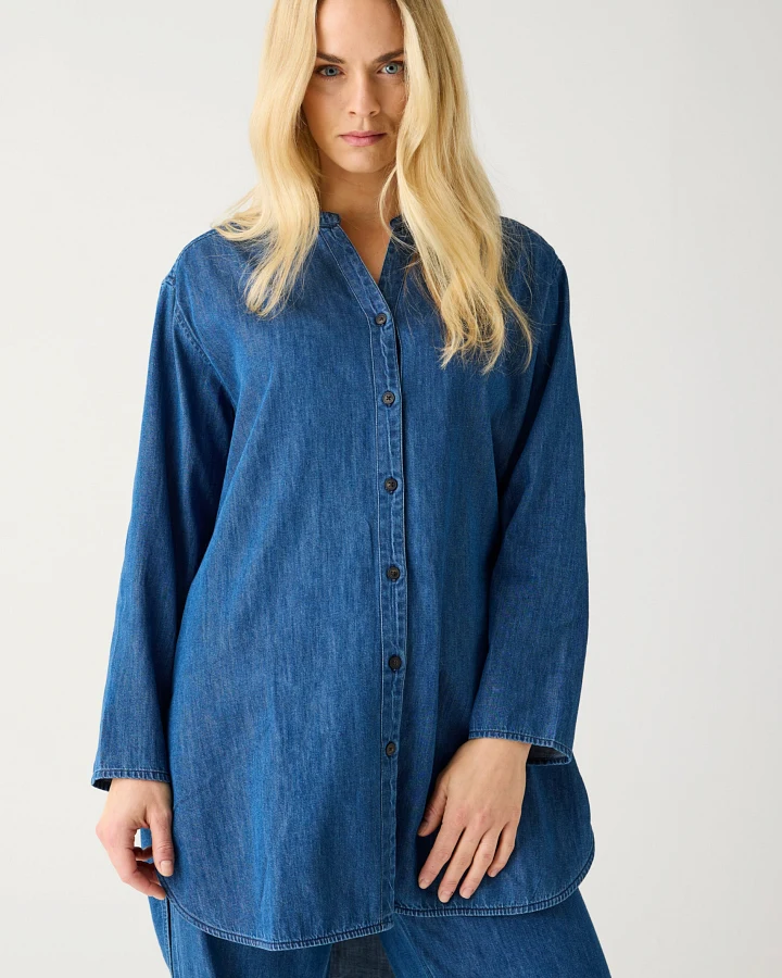 KnowledgeCotton Apparel Damen vegan Denim Shirt Dunkelblau