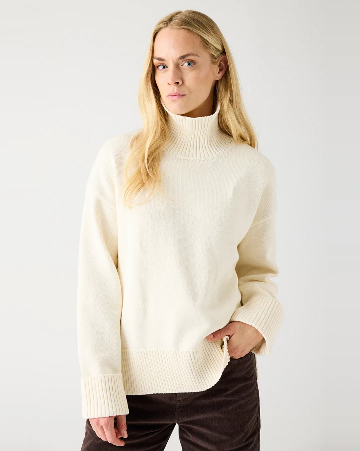 KnowledgeCotton Apparel Damen vegan Pullover Rundhalsausschnitt Egret Weiß