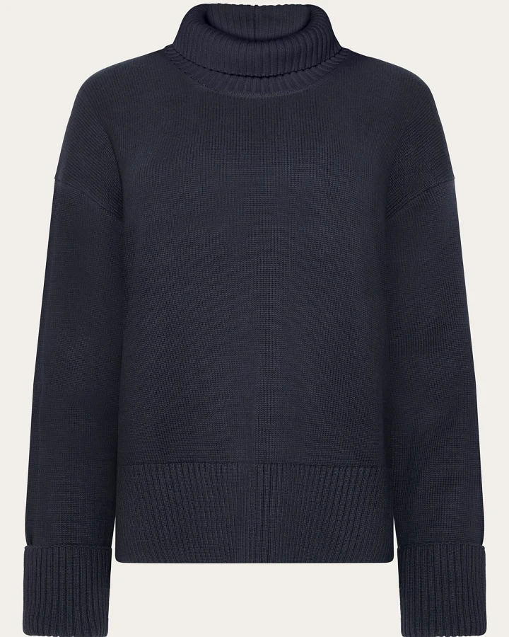 KnowledgeCotton Apparel Damen vegan Pullover Damen Rundhalsausschnitt Night Sky Navy