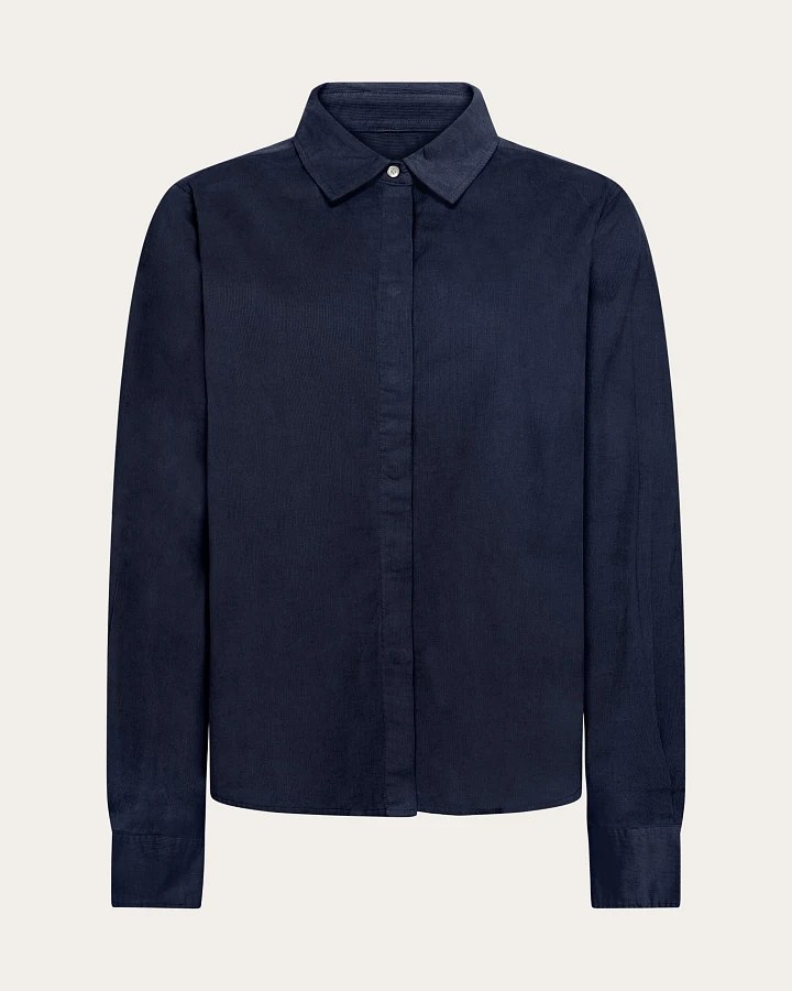 KnowledgeCotton Apparel Damen vegan Hemd Damen Corduroy Total Eclipse Navy
