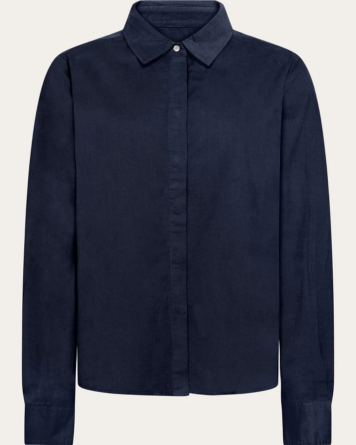 KnowledgeCotton Apparel Damen vegan Hemd Damen Corduroy Total Eclipse Navy