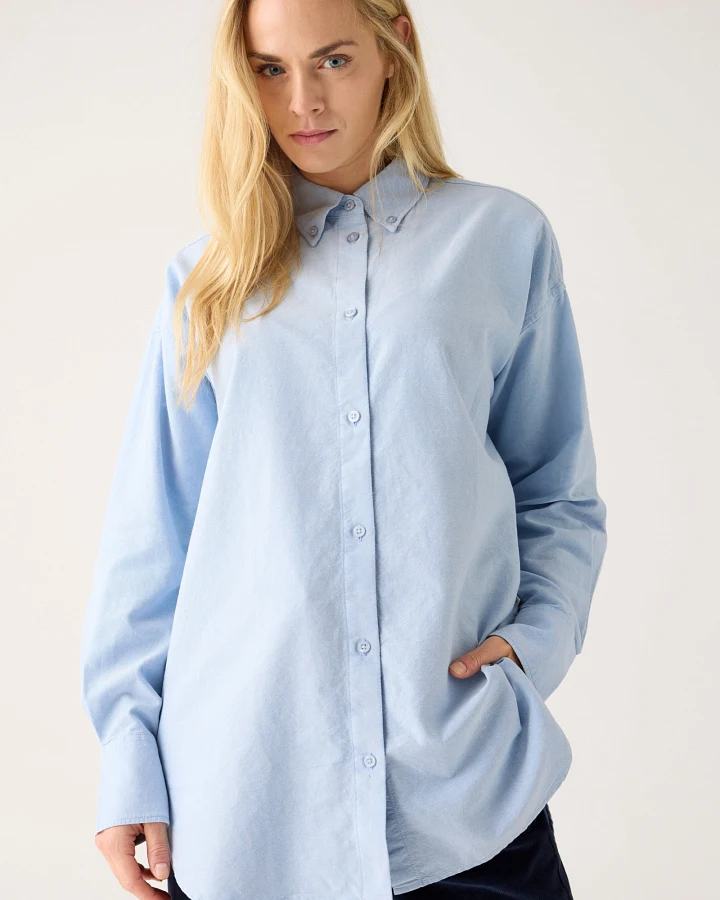 KnowledgeCotton Apparel Damen vegan Hemd Flanell Entspannt Gletschersee Hellblau