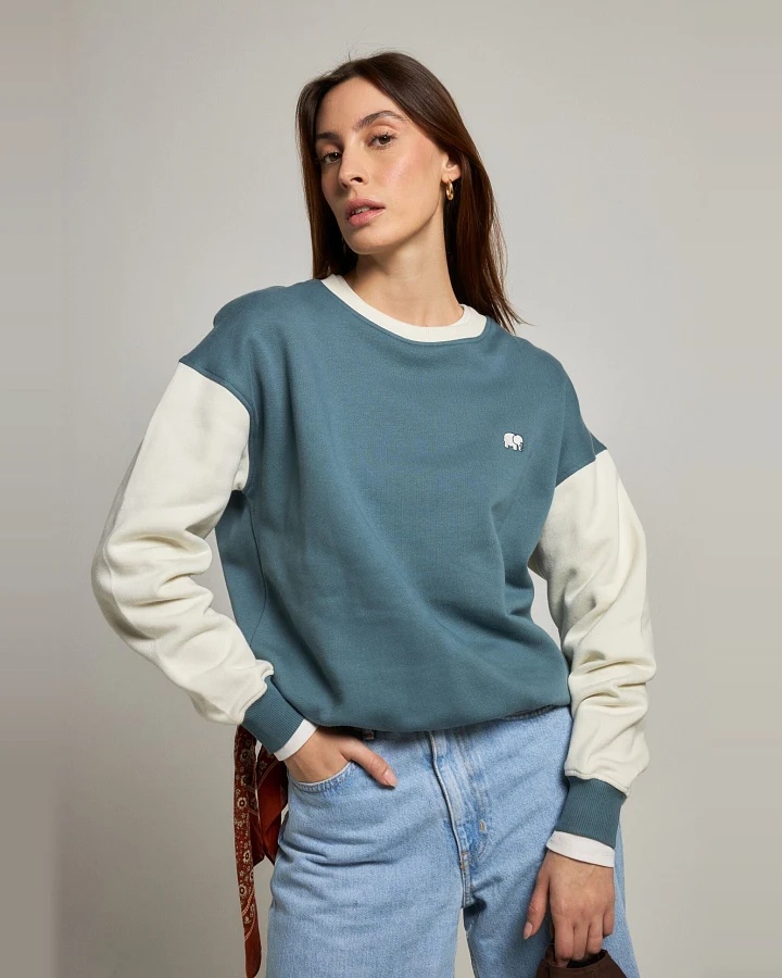 Trendsplant Damen vegan Sweatshirt Color Block Oversized Deep Spruce