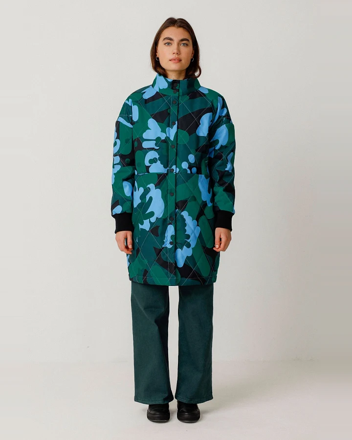 SKFK Damen vegan Mantel Leira Mehrfarbig Blau/Grün