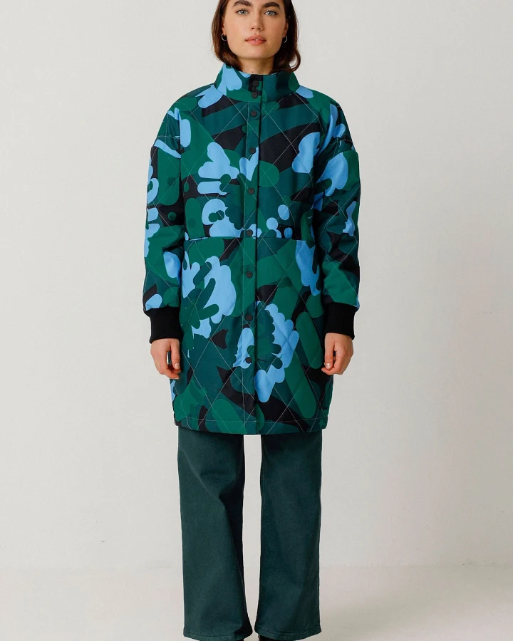 SKFK Damen vegan Mantel Leira Mehrfarbig Blau/Grün