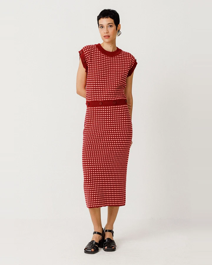 SKFK Damen vegan Kleid Abnehmbare Ärmel Lakora Rot