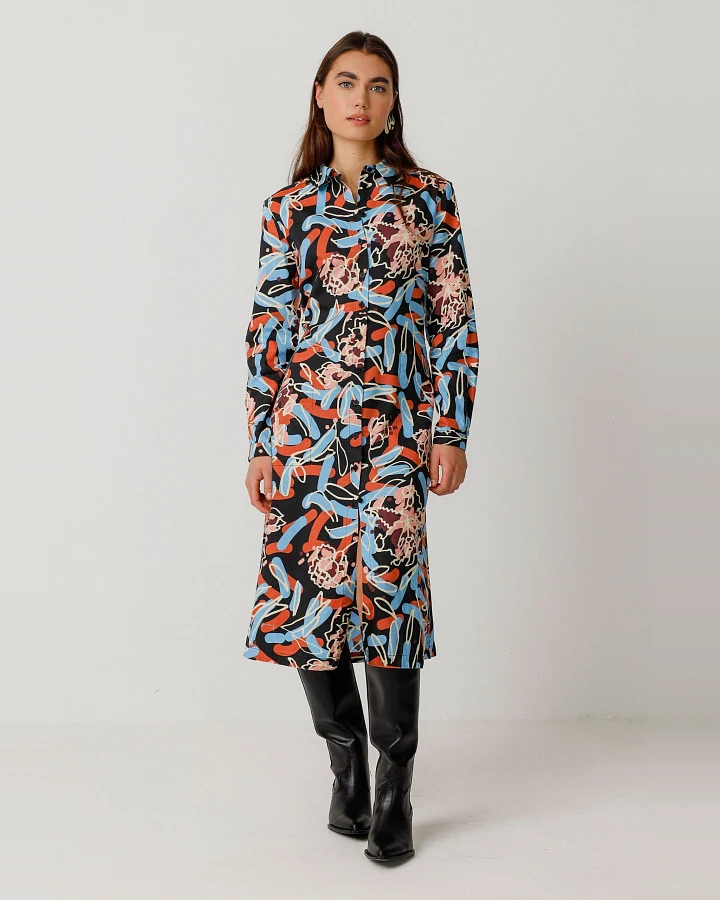SKFK Damen vegan Hemdkleid Ibane Mehrfarbig