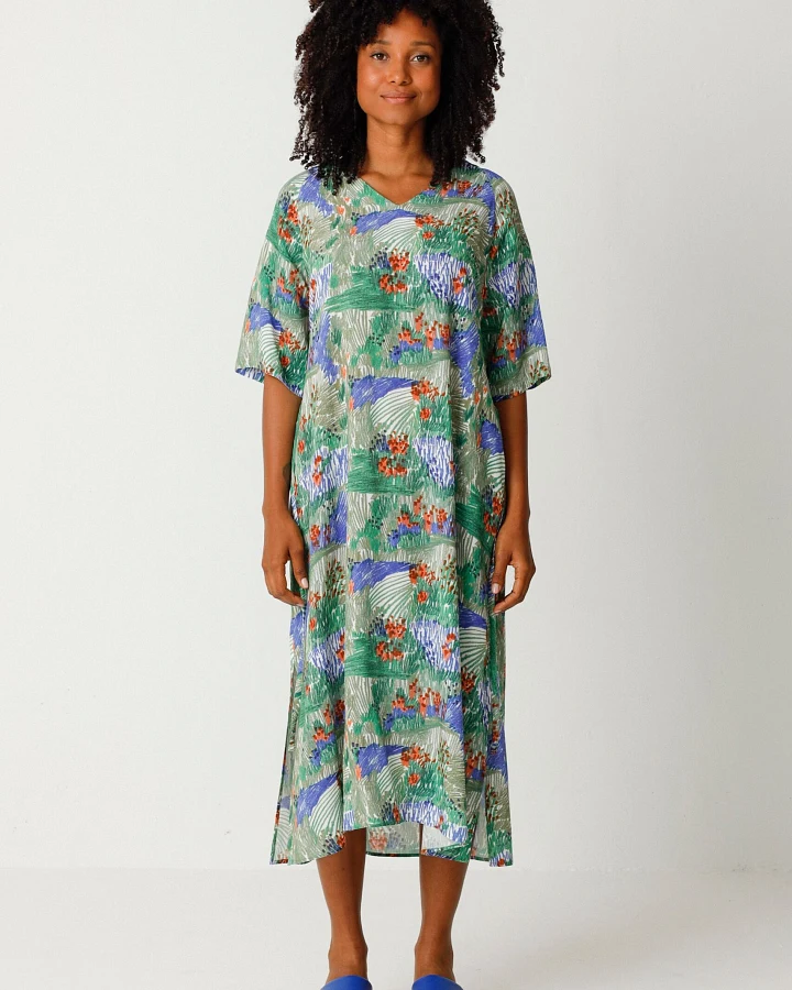 SKFK Damen vegan Kleid Kora Mehrfarbig Grün/Blau