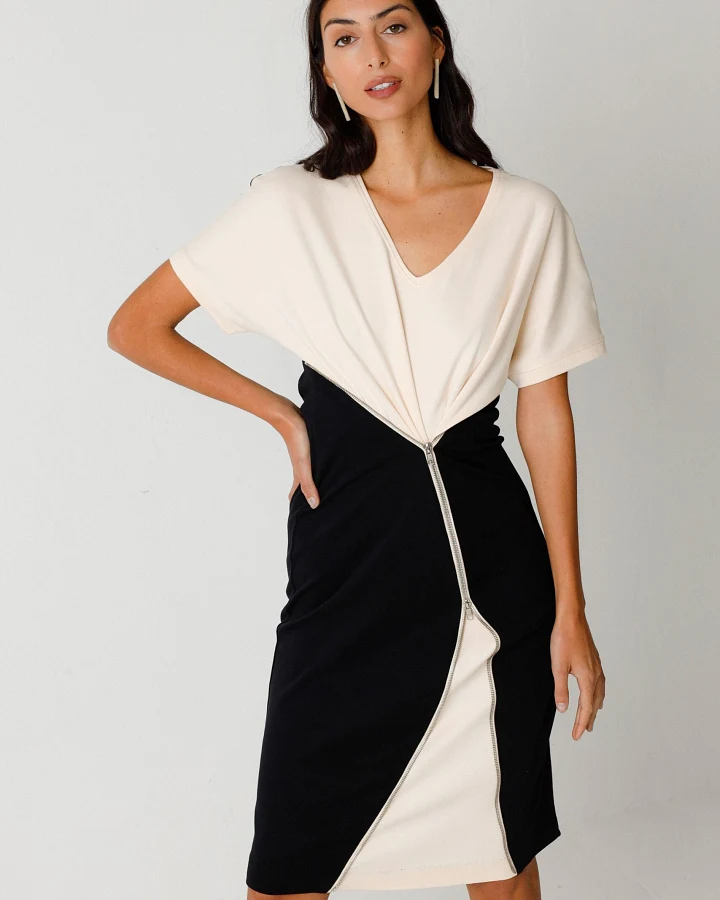 SKFK Damen vegan Kleid Susane Beige/Schwarz