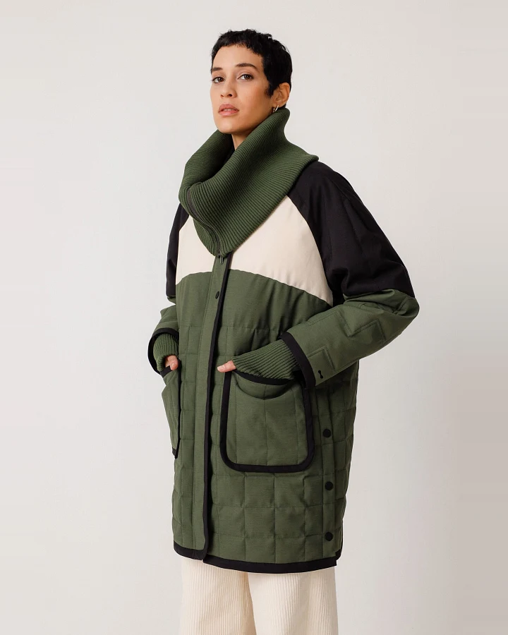 SKFK Damen vegan Mantel Edurra Tricolor Kurz Grün