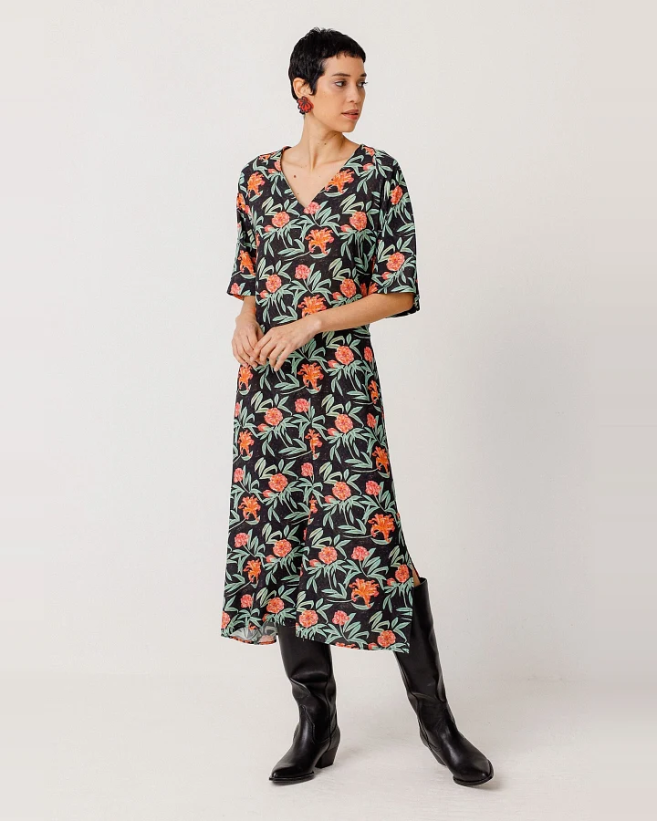 SKFK Damen vegan Kleid Kora Mehrfarbig Orange/Grün