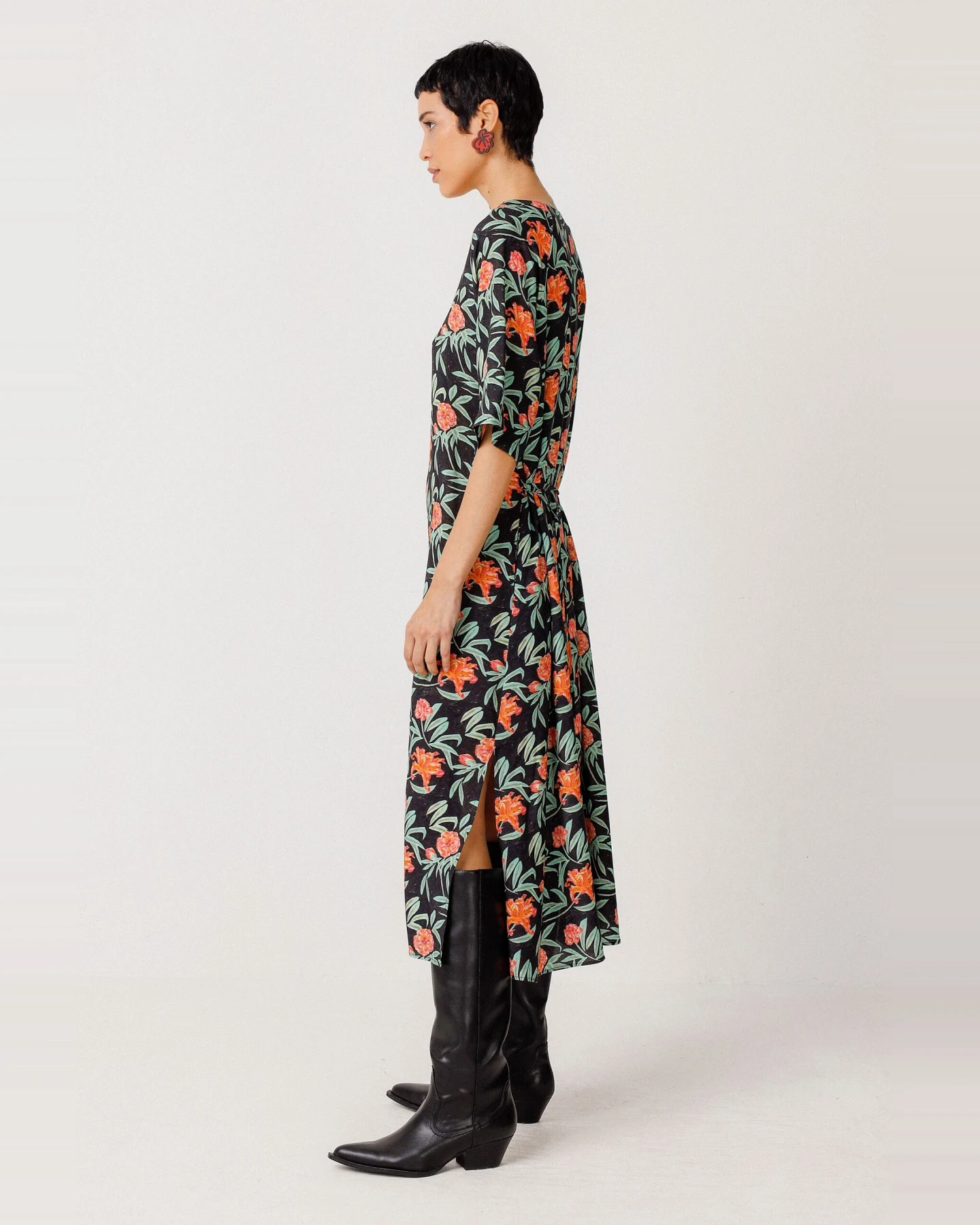 SKFK Damen vegan Kleid Kora Mehrfarbig Orange/Grün – Ansicht 2