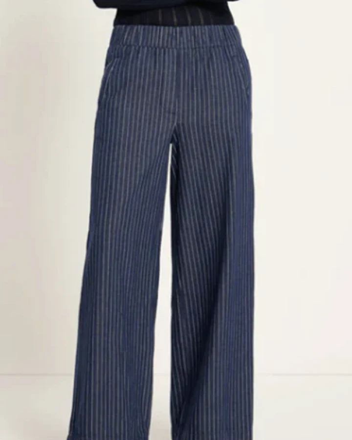Lanius Damen vegan Hose Gestreift Marineblau Weiß