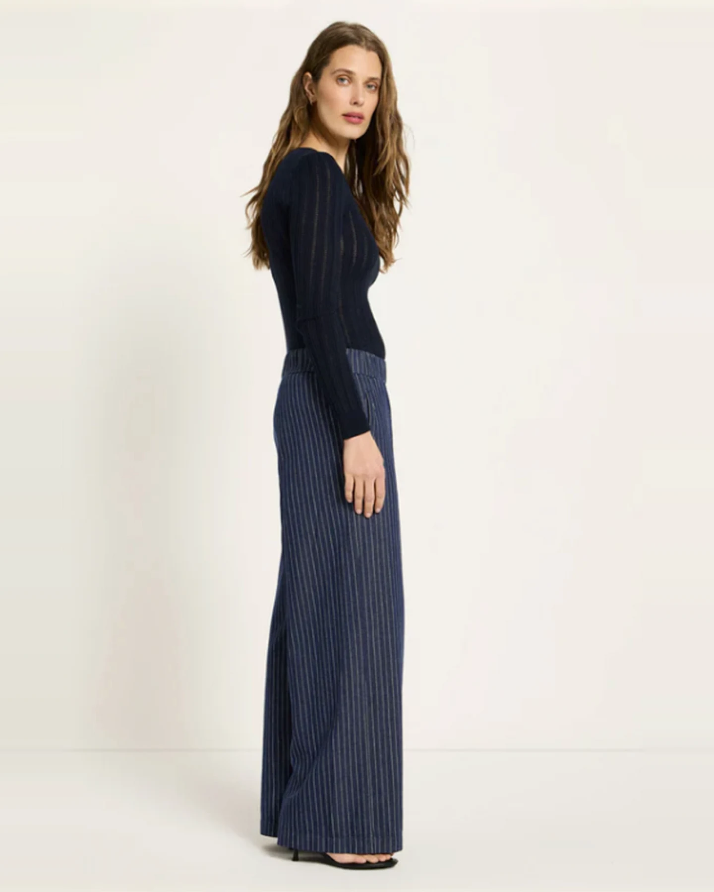 Lanius Damen vegan Hose Gestreift Marineblau Weiß – Ansicht 2