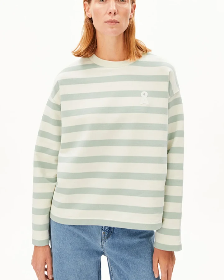 ARMEDANGELS Damen vegan Pullover Frankaa Bold Foam Grün & Weiß