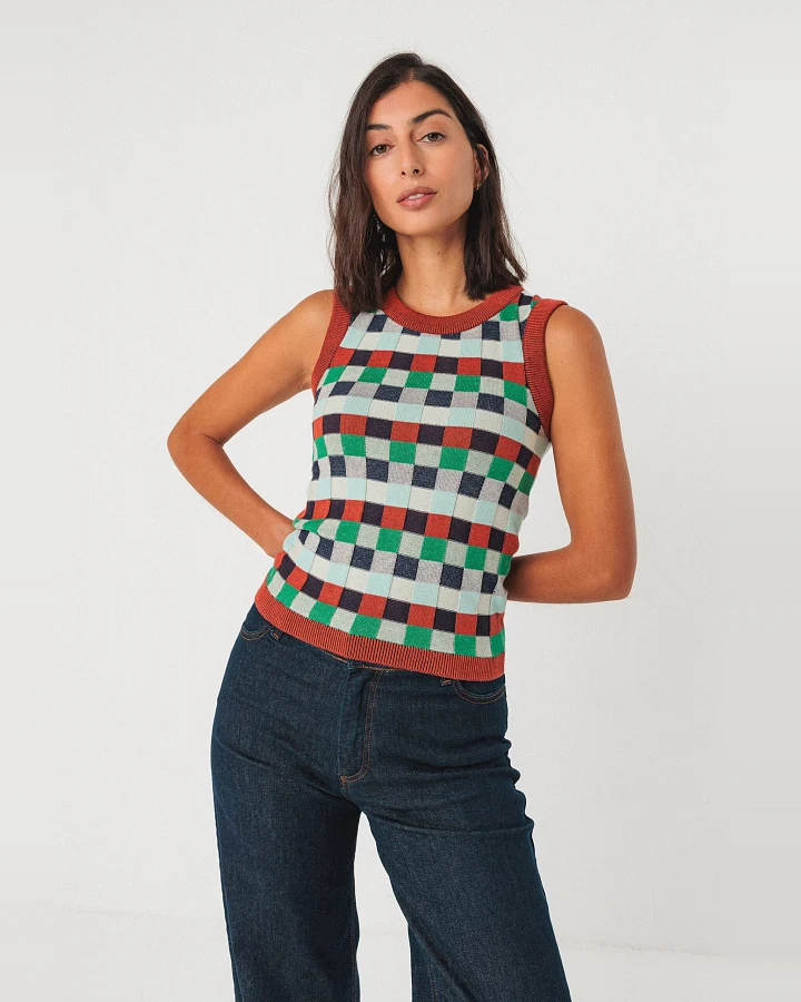 SKFK Damen vegan Strick-Top Naiara Mehrfarbig Braun/Grün