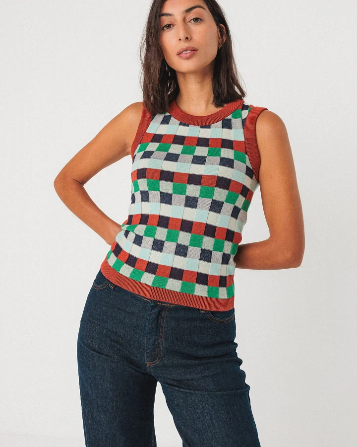 SKFK Damen vegan Strick-Top Naiara Mehrfarbig Braun/Grün