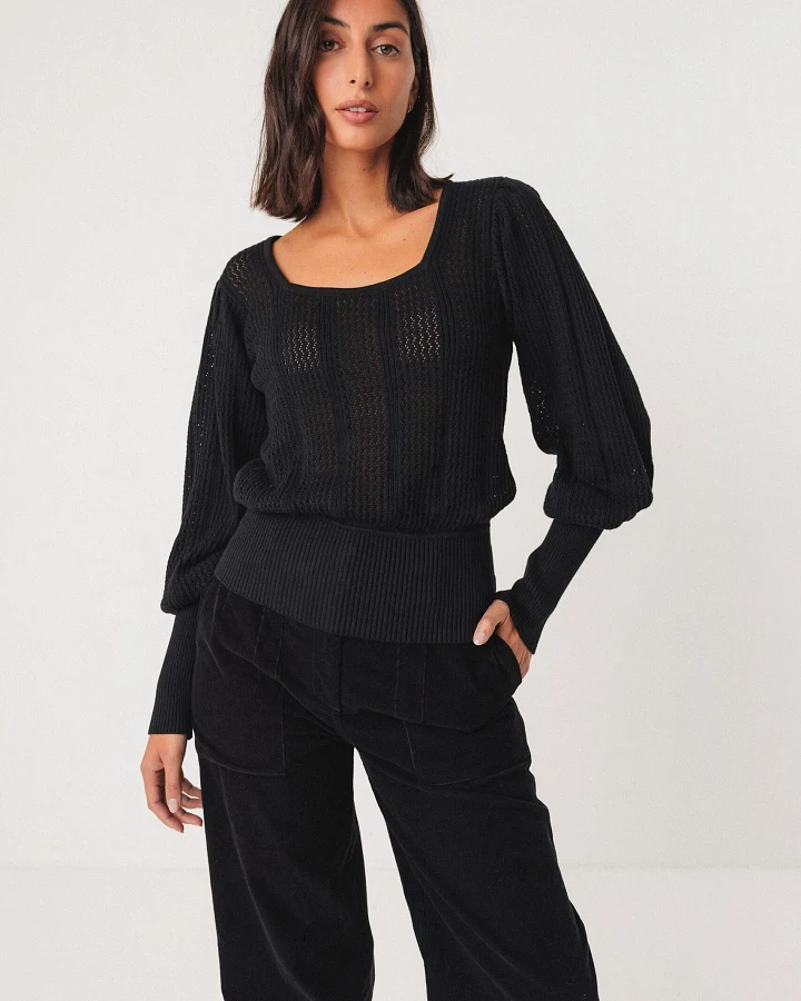 SKFK Damen vegan Strick-T-Shirt Dudea Schwarz