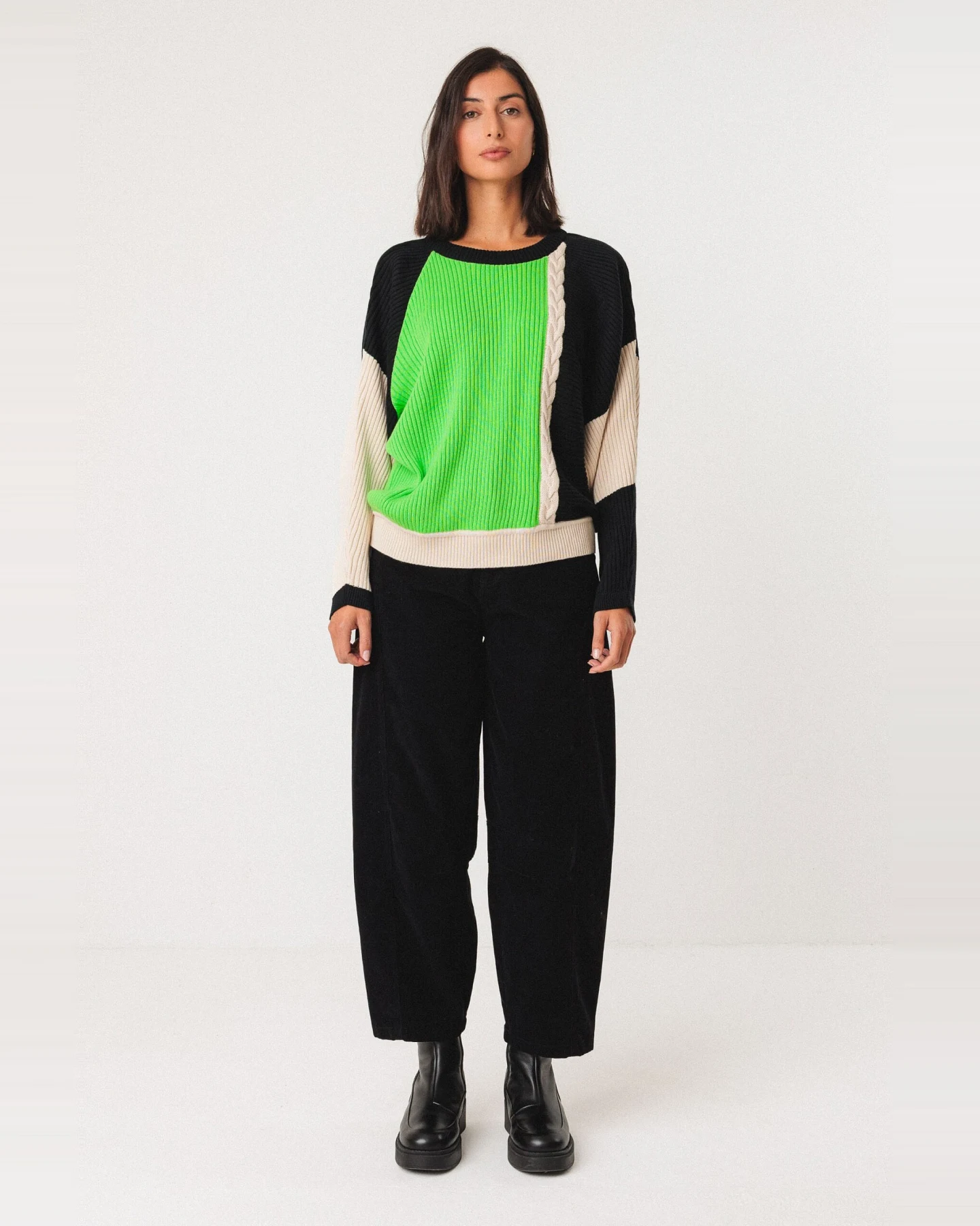 SKFK Damen vegan Pullover Balene Mehrfarbig Grün/Schwarz – Ansicht 2
