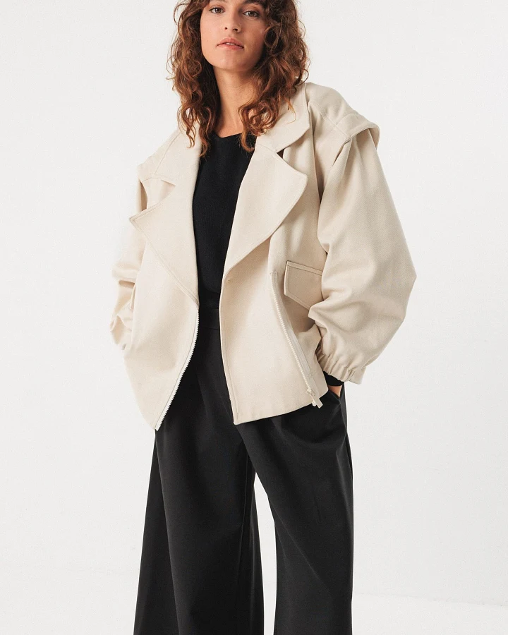 SKFK Damen vegan Jacke Maren Abnehmbare Ärmel Beige