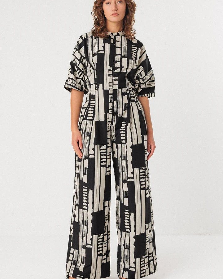 SKFK Damen vegan Jumpsuit Siloe Schwarz/Weiß