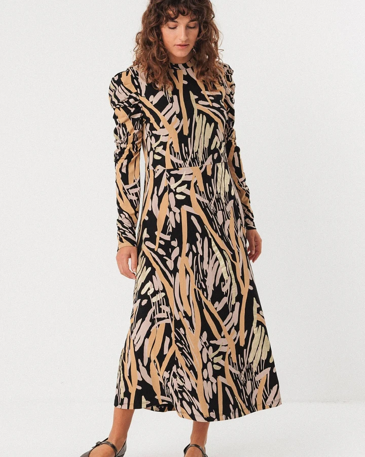 SKFK Damen vegan Kleid Lano Mehrfarbig Schwarz/Braun