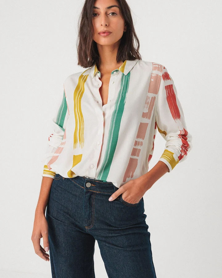 SKFK Damen vegan Shirt Asune Mehrfarbig Grün/Gelb