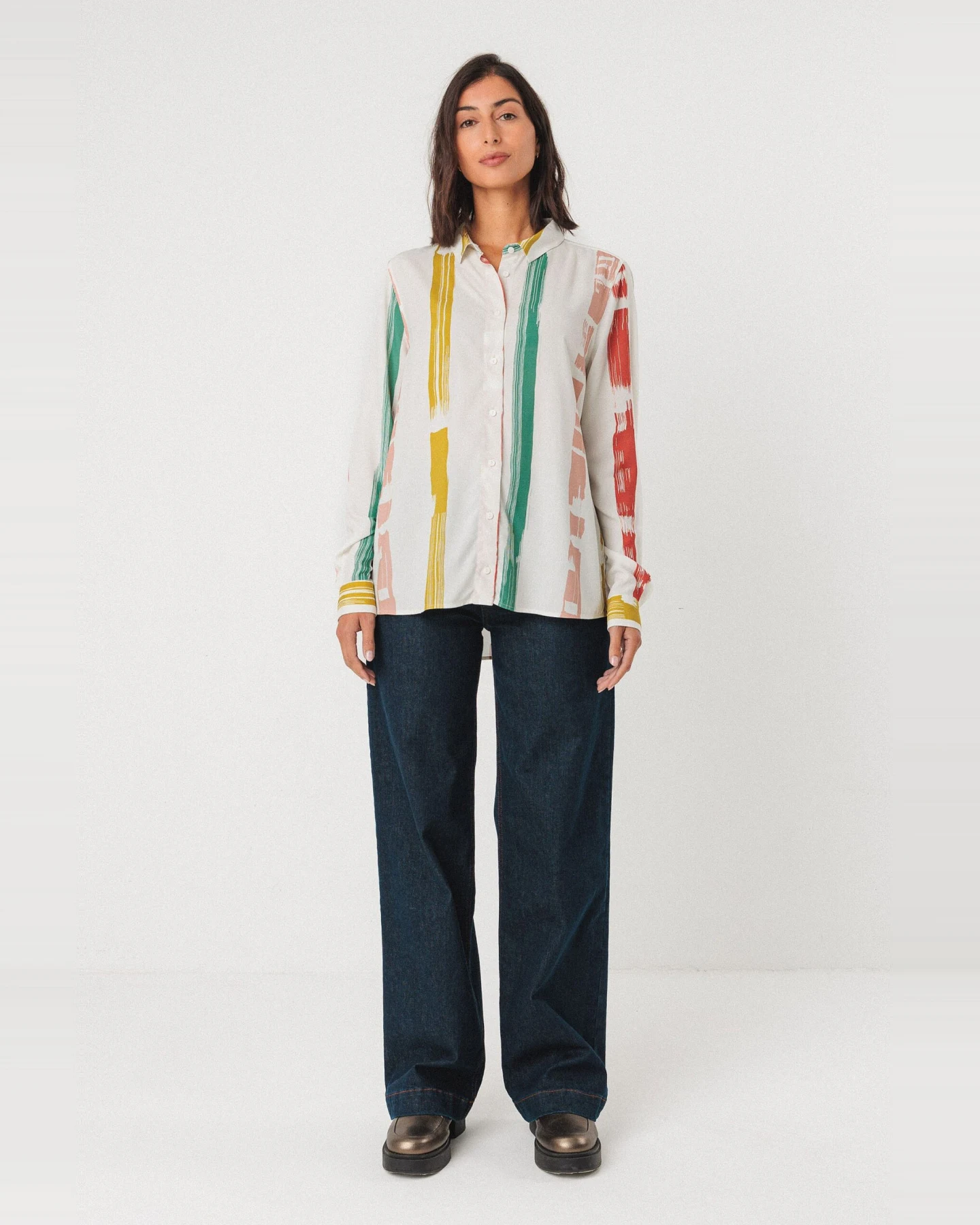 SKFK Damen vegan Shirt Asune Mehrfarbig Grün/Gelb – Ansicht 2