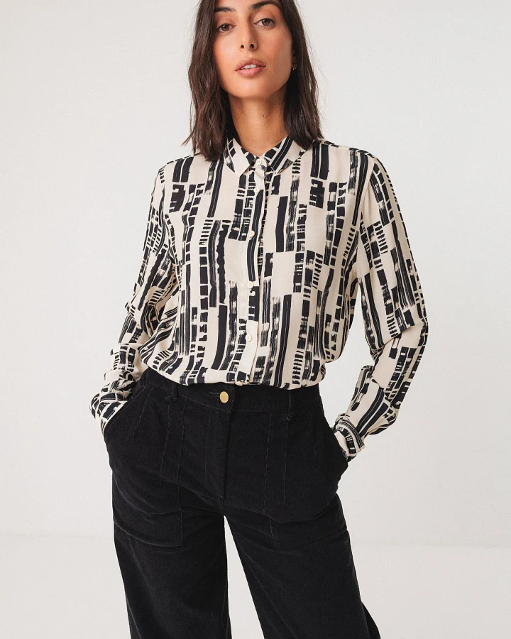 SKFK Damen vegan Shirt Asune Schwarz/Weiß