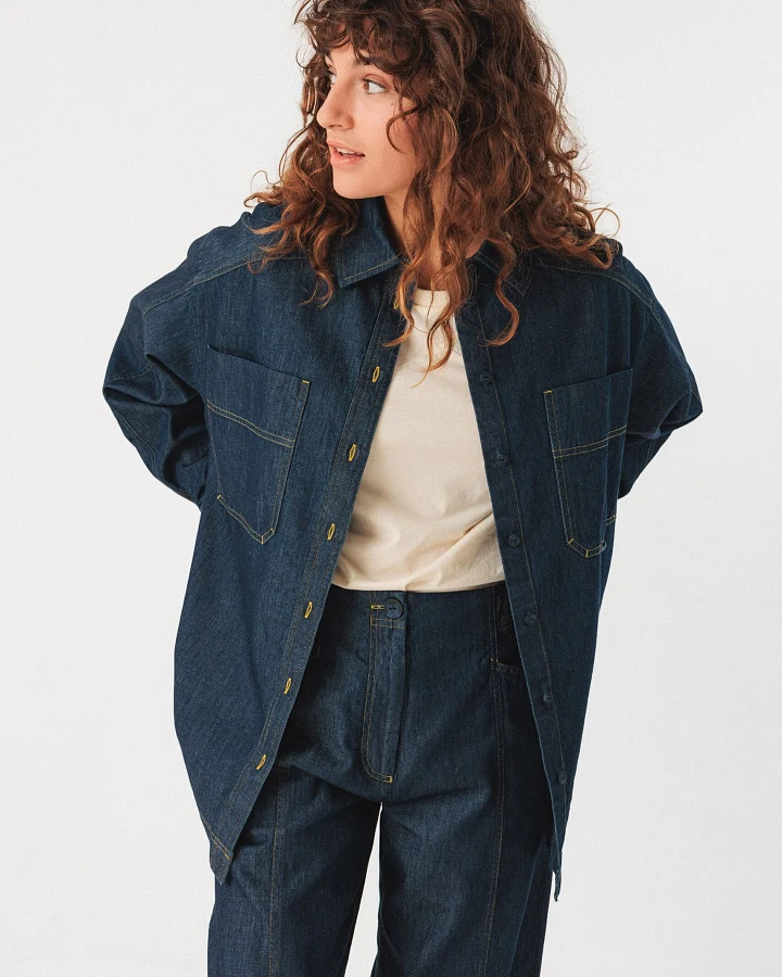 SKFK Damen vegan Denim Shirt Bakene Blau