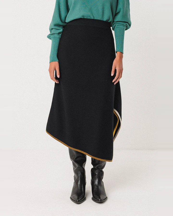 SKFK Damen vegan Strickrock Asymmetrisch Nahiane Schwarz
